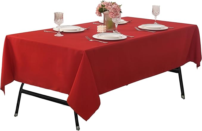 2-Pack 60x120 inch Red Table Cloths, Solid Stain and Wrinkle Resistant Oblong Tablecloth, Premium Plain Weave Polyester Fabric Rectangle Table Linen Covers for Hotel, Wedding