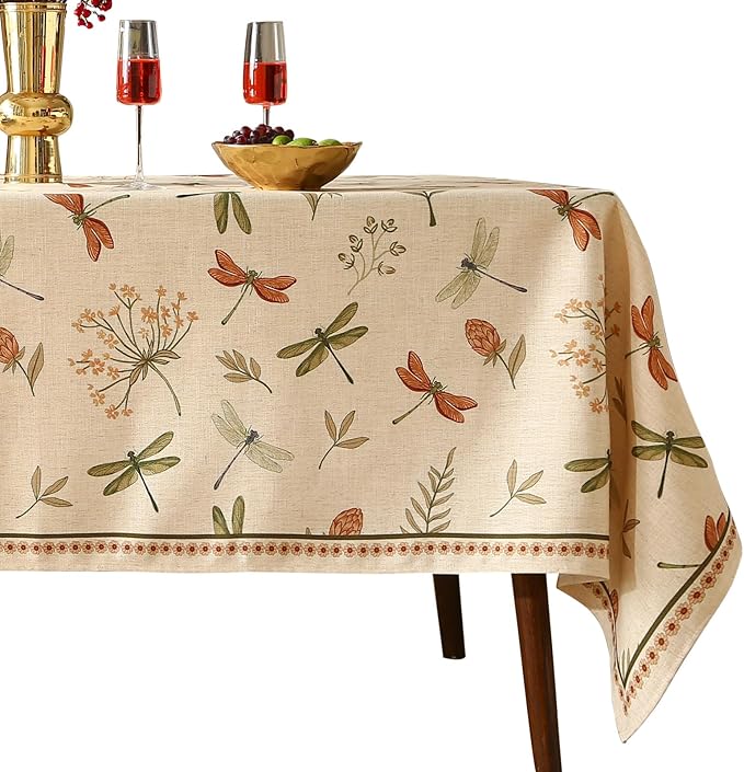 ISAENNE Designer Floral Linen Table Cloth for Rectangle Table,French Off White Elegant Tablecloth,Washable Home Decor Tablecloths for Dining Thanksgiving Kitchen Christmas,55"*79"-Grace B