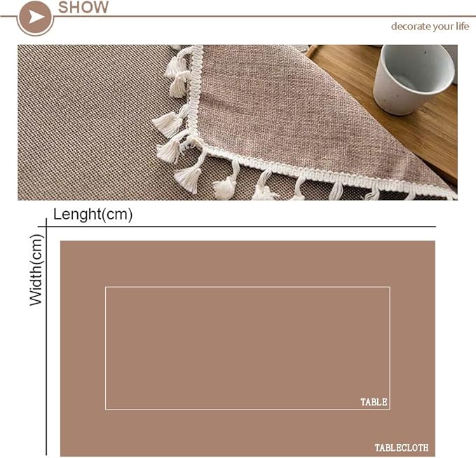 Pahajim Linen Tablecloth Rustic Rectangle Table Cloth Cotton Striped Tassels Tablecloths for Kitchen Dining Table Cover Square,55''x55'', 4 Seats