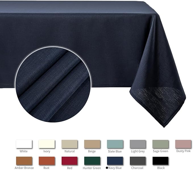maxmill Square Tablecloth Water Resistance Antiwrinkle Spill Proof Linen Looking Texture Table Cloth, Decorative Fabric Table Cover for Banquet Parties Event Holiday Dinner, 70 x 70 Inch, Navy Blue
