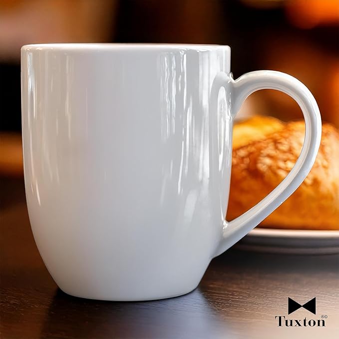 Tuxton China BPM-160A Milano Mug, 16 oz., 3-3/4" Diameter x 4-3/8"H, Microwave and Dishwasher Safe, Oven Proof, Fully Vitrified, DuraTux, Porcelain White, Pack of 24