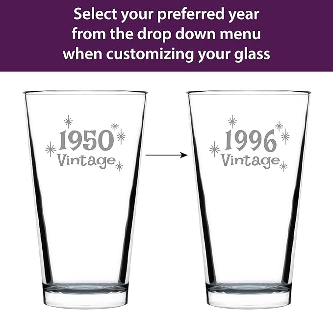 Custom Vintage 1950 Pint Glass for Beer - Personalized Birthday Gifts for Men or Women - Fun Bday Party Decor - 16 oz