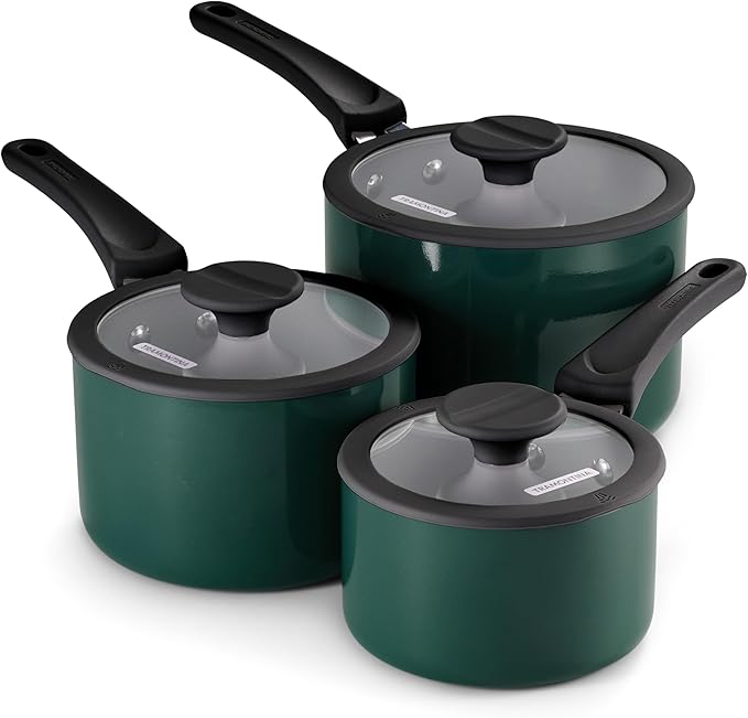 Tramontina Ceramic Non Stick 6-Piece Nesting Sauce Pan Set with Lids - Stackable Nonstick Cookware Set, Dishwasher and Oven Safe, Teal