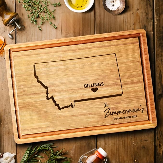 Montana Shaped Cutting Board - Bamboo Housewarming Gifts, State Decor for Home, Distance Family Gifts, Destination Gift