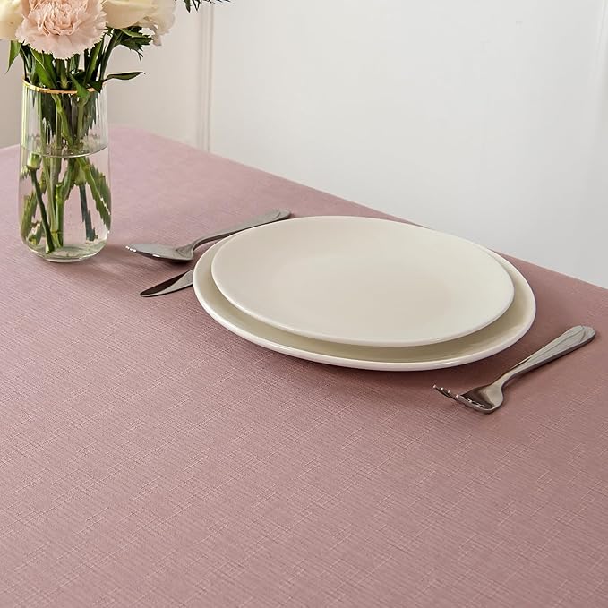 maxmill Rectangle Slubby Textured Tablecloth Waterproof Spillproof Wrinkle Free Table Cloth, Kitchen Dining Room Decoration, Fabric Table Cover for Holiday Party Dinner, 52 x 70 Inch, Dusty Pink