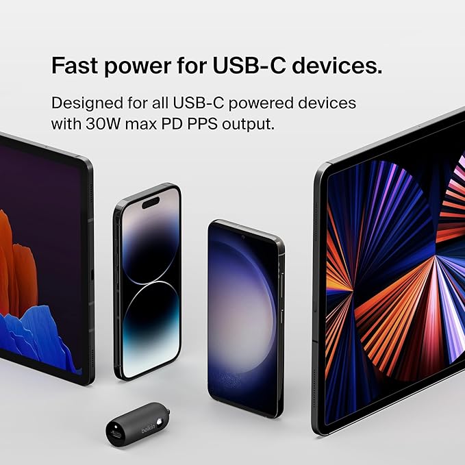 Belkin Boost↑Charge™ 30W USB-C Compact Fast Car Charger w/USB-C Cable Included, for iPhone 16, 16 Pro, iPhone 15, Galaxy S25, S24, Pixel 9 & 8, Note, Nintendo Switch 2 & More - Black
