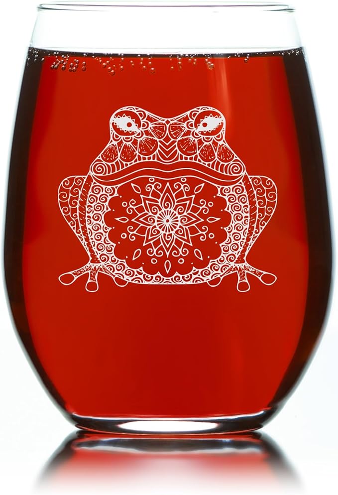 C M Frog Stemless Wine Glass - Frog Themed Gift for Women and Men - 17 oz (Style F1)