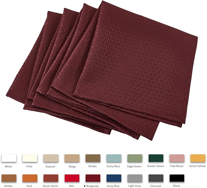 maxmill Cloth Napkins Weaved Texture Pattern Soft Comfortable and Luxury Serviette for Restaurant Family Dinners Weddings Parties and Banquets Set of 4 Pieces, 20 x 20 Inch Burgundy