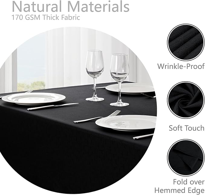 Rectangle Tablecloth Waterproof 60x120 inch Linen Textured Table Cloth Stain and Wrinkle Resistant Washable, Decorative Fabric Table Cover for Dining, Party and Camping, Black