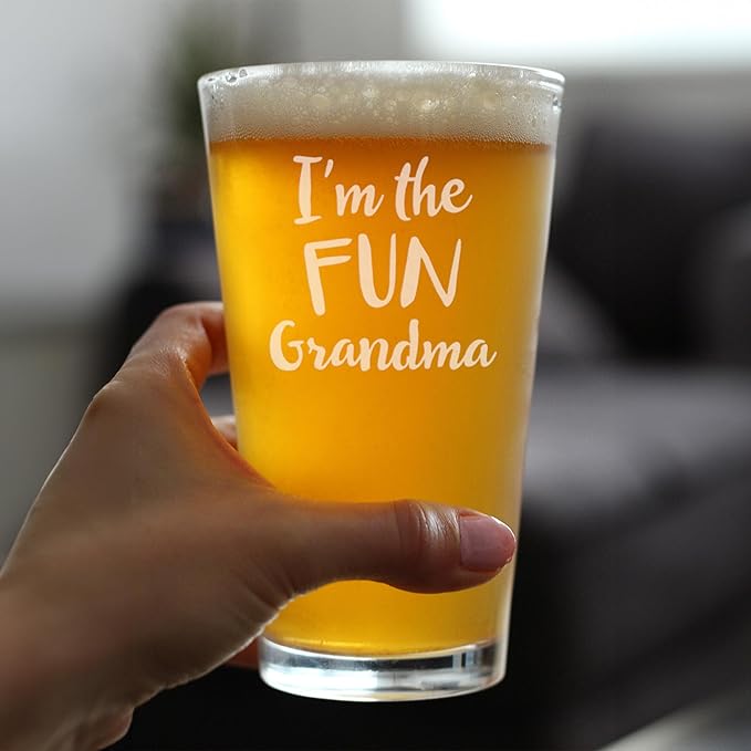 Bevvee Fun Grandma - Pint Glass for Beer - Funny Gift for Grandmothers - Cute Engraved Glasses for Grandparents - Set of 2-16 oz