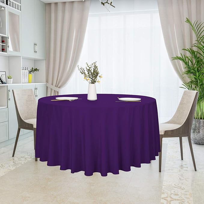 sancua Round Tablecloth - 108 Inch - Water Resistant Spill Proof Washable Polyester Table Cloth Decorative Fabric Table Cover for Dining Tables, Buffet Parties and Camping, Purple