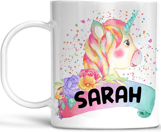 Personalized Watercolor Unicorn Kids Mug with Name, Lightweight Polymer