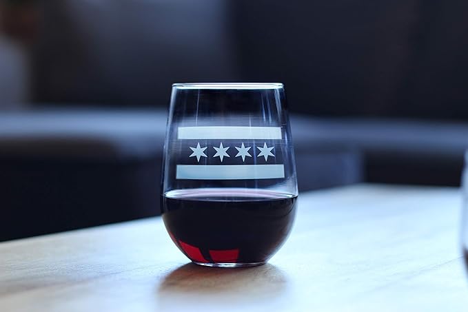 Bevvee Chicago Flag – Stemless Wine Glasses - Chitown Gifts - Large 17 Ounce