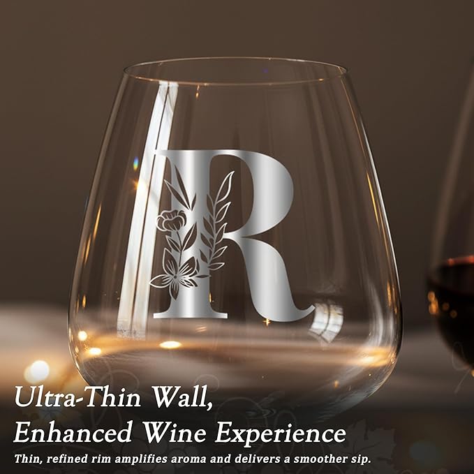 Personalized Crystal Wine Glass for Women Gifts Birthday 30th 35th 40th 50th 60th 70th 45th 65th 75th 1985 1975 1965 40 60 70 Year Old Cute Aesthetic Custom Initial Unique Present,R