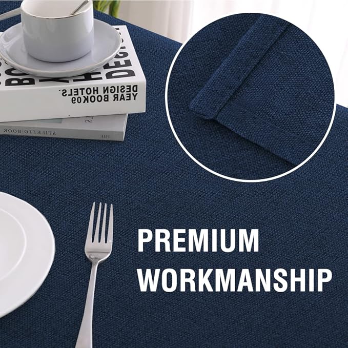 H.VERSAILTEX Linen Textured Tablecloth 60 x 102 Waterproof Decorative Table Cloth Spill-Proof Linen Look Cover for Party Table Extra Soft and Thick Fabric Wrinkle Free, Heather Navy