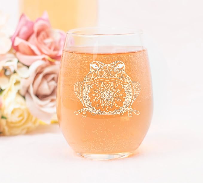C M Frog Stemless Wine Glass - Frog Themed Gift for Women and Men - 17 oz (Style F1)
