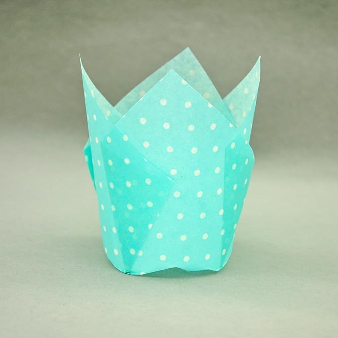Large Muffin Greaseproof paper Baking cupcake cups, 2-1/4" x 4" Blue printed with Polka Dot Tulip Baking Cup(Large) (125pcs)