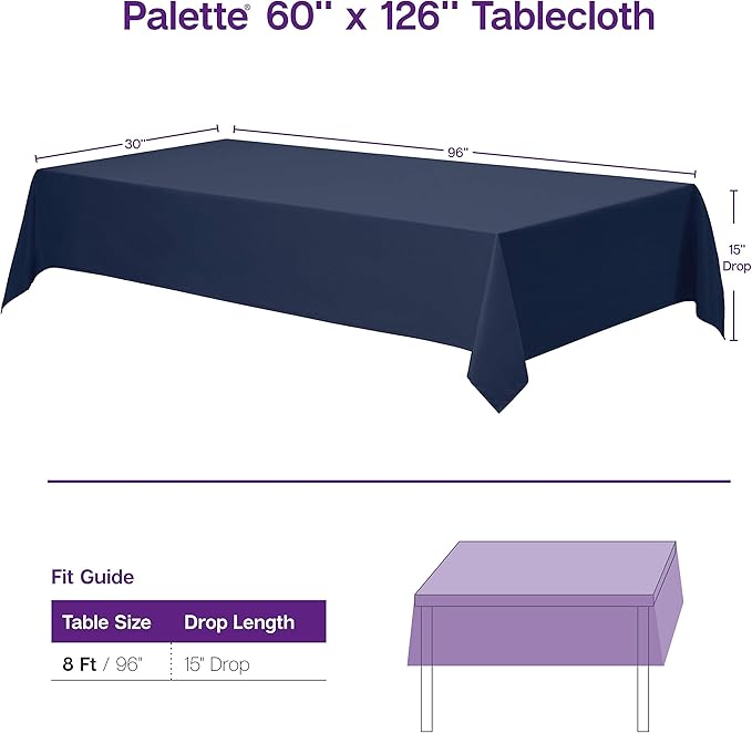 Gee Di Moda Rectangle Tablecloth - 60 x 126 Inch Lavender Table Cloth for 8 Foot Rectangle Tables - Heavy Duty Washable Fabric - for Holiday Party, Dinner, Weddings, Baby Shower & Events