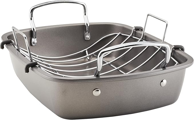 Circulon Nonstick Roasting Pan / Roaster with Rack - 17 Inch x 13 Inch, Gray