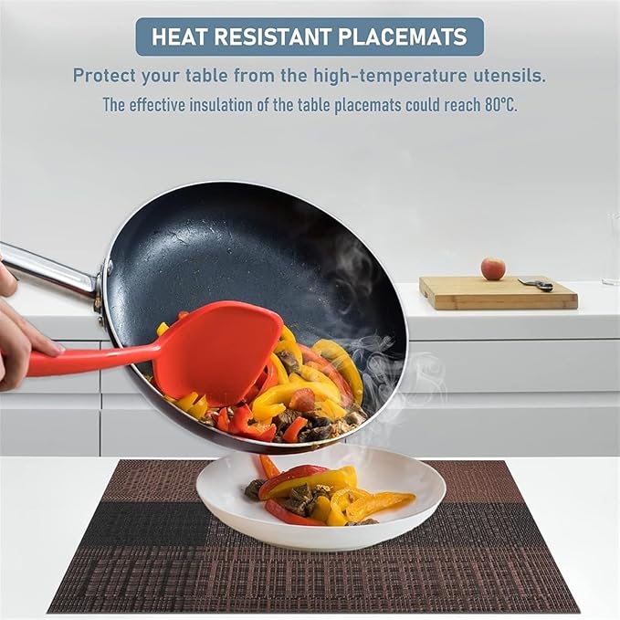 Sets of 6 Placemats Simple Table Place Mats and Coasters Premium Heat Washable Tableware Dining Table Mats(Grey and Black)