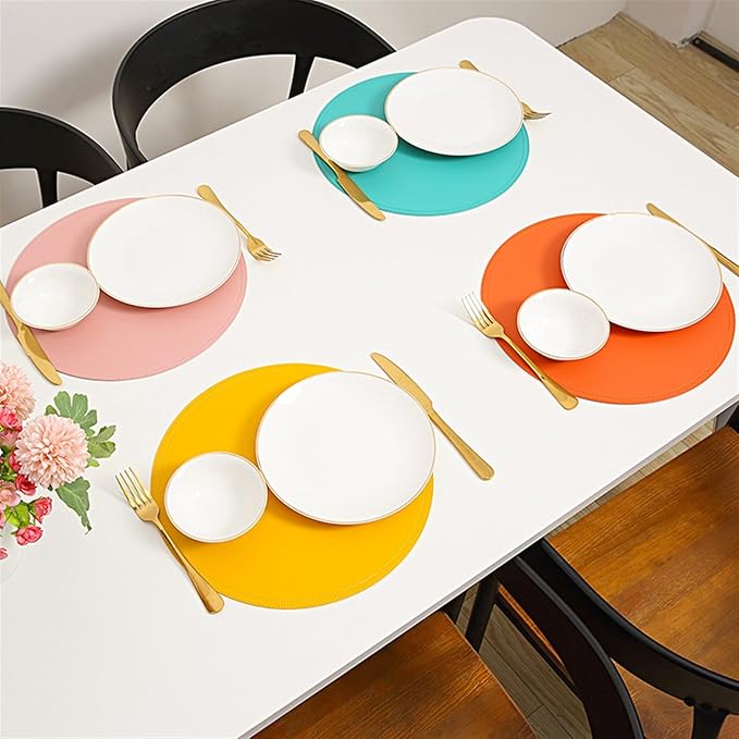 Color Tableware Pad Placemat PU Leather Table Mat Heat Insulation Non-Slip Bowl Coaster Kitchen(RSD)