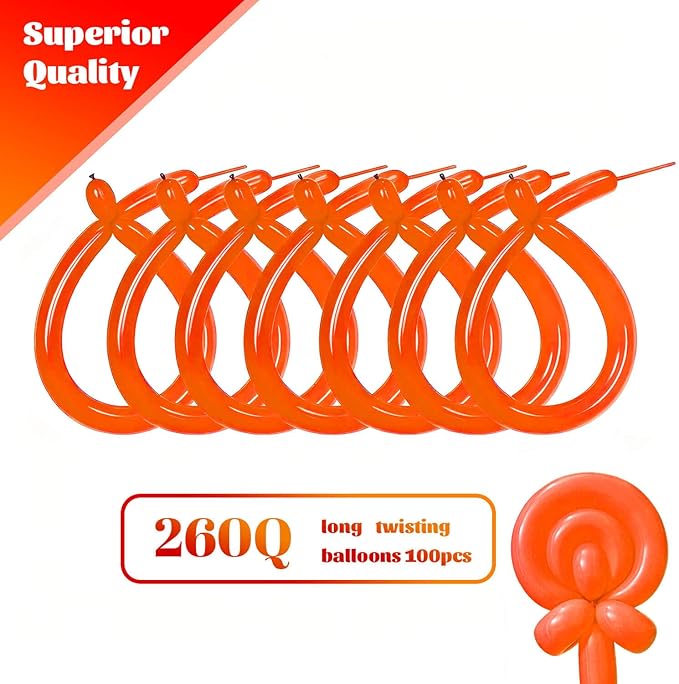 KAWKALSH 260 Orange Long Balloons for Balloon Garland Thickening Skinny Latex Twisting Animals Modeling Christmas Birthday Wedding Party Festival Decorations 100pcs