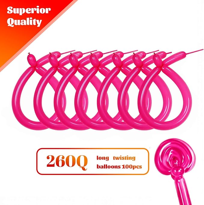 KAWKALSH 260 Hot Pink Long Balloons for Balloon Garland Thickening Skinny Latex Twisting Animals Modeling Christmas Birthday Wedding Party Festival Decorations 100pcs