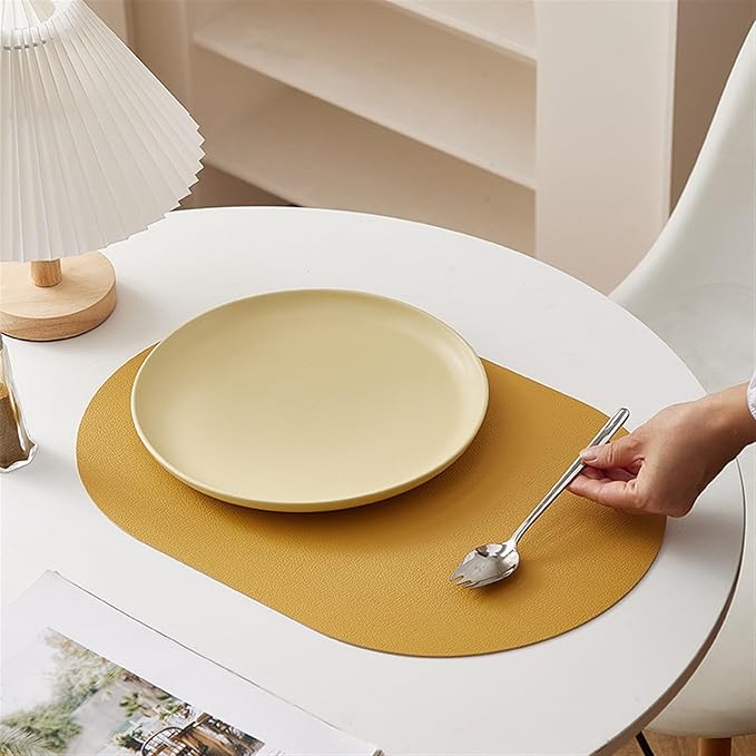 PU Oval Placemat for Dining Table Leather Textural Designed Non-Slip Oil Proof Water Heat Stain Placemat(1PCS Double Sided E)
