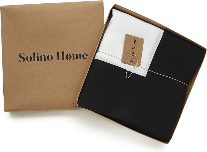 Solino Home Linen Tablecloth 60 x 90 Inch - 100% Pure Linen Black and White Tablecloth for Rectangle Tables - Contempo, Machine Washable Table Cloth for Winter, Spring, Easter