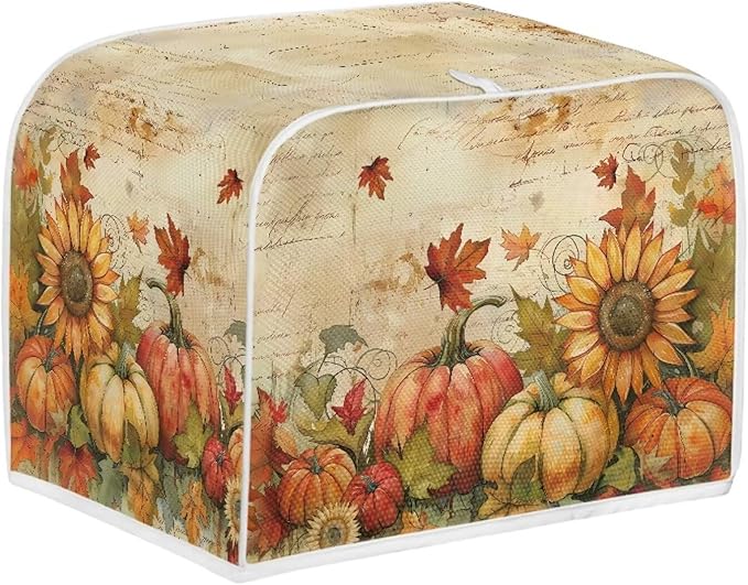 Doojoayie Fall Theme Toaster Cover Small Appliance Cover 2 Slice Dustproof Toaster Machine Protection for Most Standard Toasters, Flower Pumpkin Print