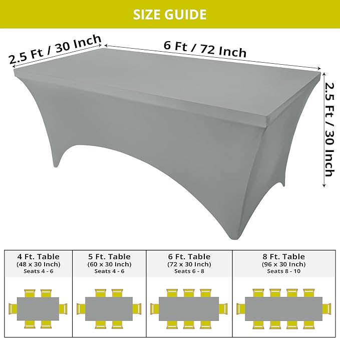 Utopia Kitchen Spandex Tablecloth 2 Pack [6FT, Grey] Tight, Fitted, Washable and Wrinkle Resistant Stretch Table Cloth Rectangle Cover for Trade Show, Weddings & Parties [72Lx30Wx30H Inch]