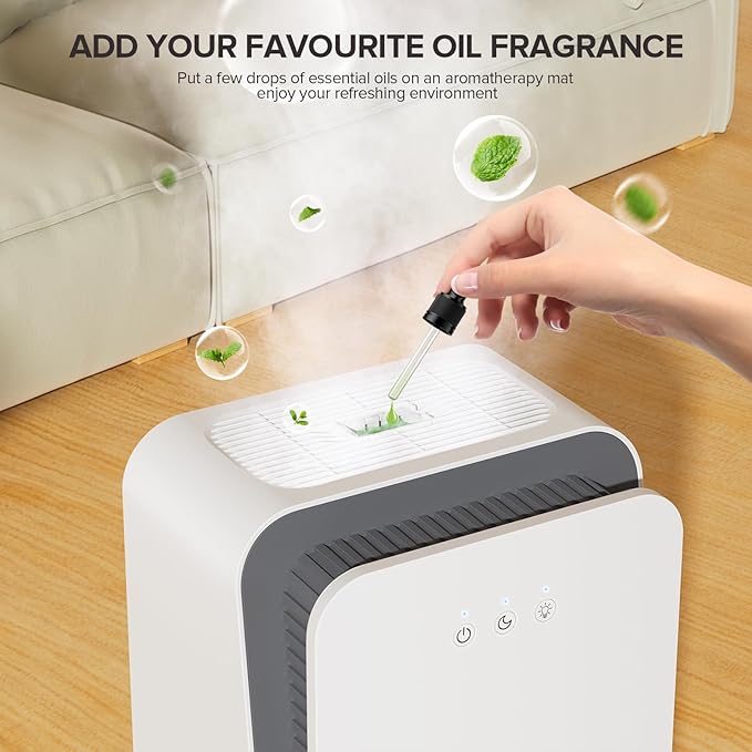 Dehumidifier for Home,1000 sq.ft Dehumidifier for Basement Bathroom Bedroom with Auto Shut Off, Built-in Aromatherapy Diffuser,7 Colors LED Light, Quiet Dehumidifiers with Sleep Mode(CS08-Ivory)