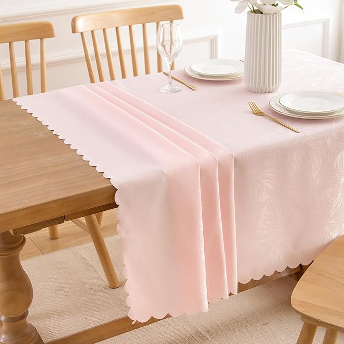 Pink Table Cloth for Rectangle Tables Jacquard Fabric Rectangular Tablecloth Waterproof Washable Leaves Soft Table Cover for Kitchen Dining Outdoor Birthday Party Banquet Decor (60X84 In)