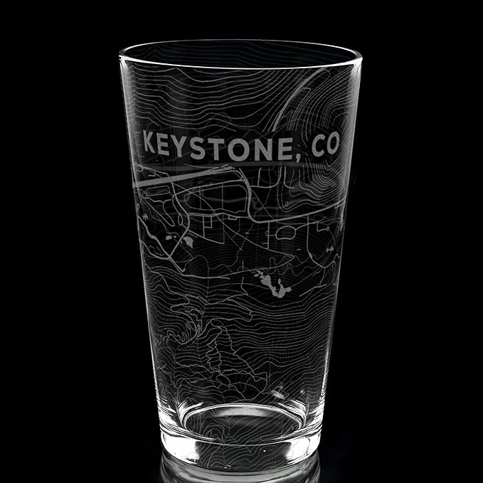 KEYSTONE COLORADO Engraved Pint Glass | Great Ski Resort Mountain Topography Map Gift Idea!