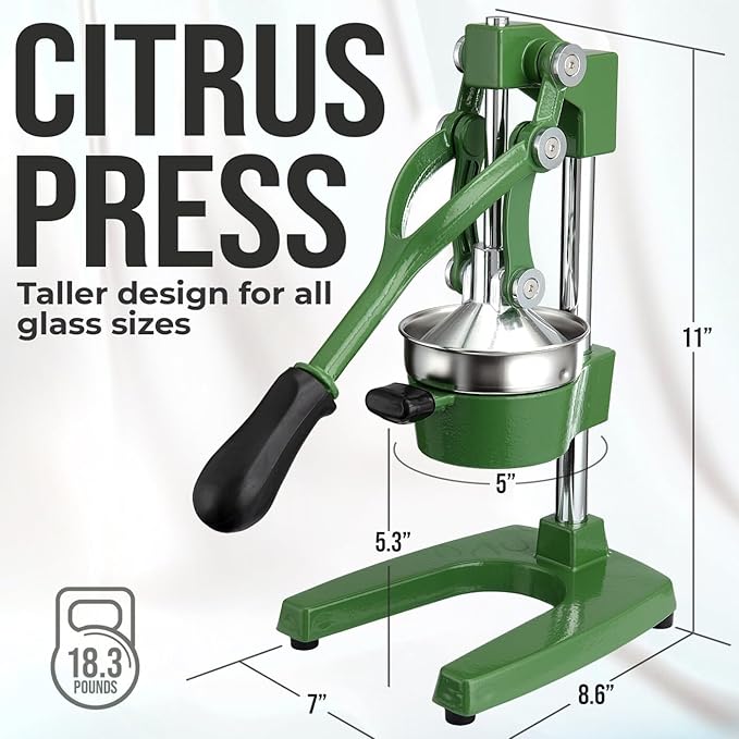 Zulay Kitchen Cast Iron Juicer - Easy-to-Clean Heavy-Duty Manual Juicer, Professional Citrus Juicer - Stainless Steel Lemon Squeezer - Manual Citrus Press & Orange Squeezer - Orange Juicer – Green