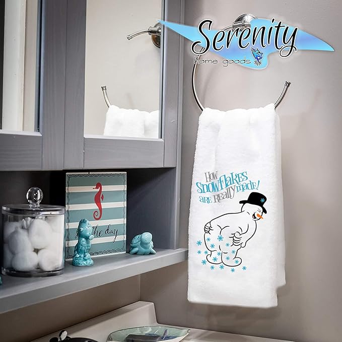 Christmas Decor | Decorative Kitchen and Bath Hand Towels | How Snowflakes Are Made Snowman | XMAS Winter Novelty | White Towel Home Holiday Decorations | Gift Present