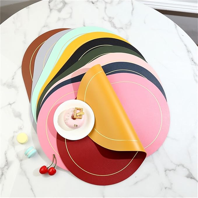 Ellipse Two-Sided Placemat Tableware Pad Table Mat Heat Insulation PU Leather Placemats Bowl Coaster Kitchen Non-Slip(Gray)