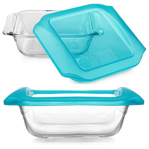 Libbey Baker’s Premium 8x8 Inch Glass Baking Dish Set of 2 with Lids, Stackable Bakeware with GreatGrip Handles, Durable Covered Square Dishes