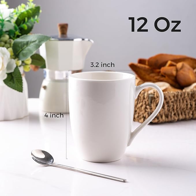 GBhome 12 oz Coffee Mugs Set of 6, Off White Mugs with Large Handle for Man, Woman, Dad, Mom, Light Weight Coffee Mugs for Latte/Cappuccino/Cocoa/Milk, Dishwasher & Microwave Safe
