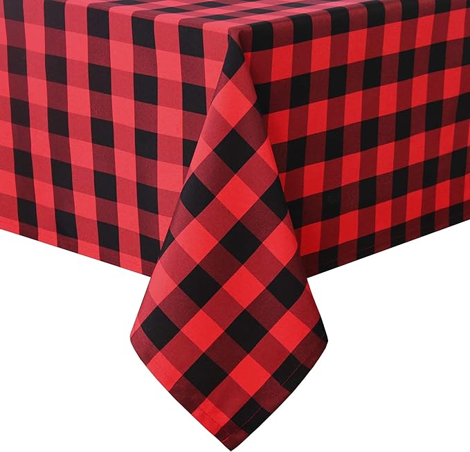 Hiasan Checkered Tablecloth Rectangle - Stain Resistant, Waterproof and Washable Table Cloth Gingham for Christmas, Outdoor Picnic, Holiday Dinner, 70 x 140 Inch, Black and Red