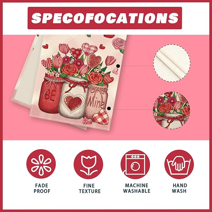 XCHI Roses Flowers Love Hearts Vase Valentine’s Day Table Runner Table Decoration for Party Home Kitchen Dining Dinner Holiday Decor 13x120 Inch