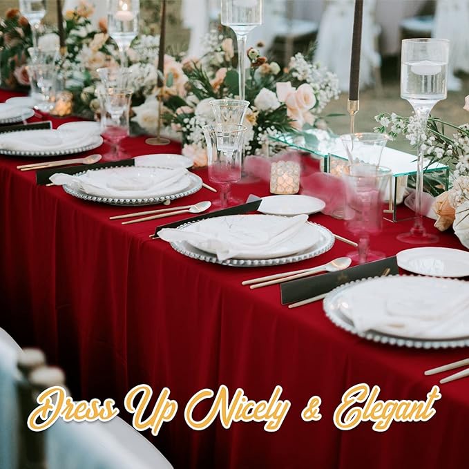 BRILLMAX 6 Pack Burgundy Tablecloths 60 x 126 Inch for 8ft Rectangle Tables - 150 GSM Polyester Fabric, 15" Standard Drop, Water, Stain & Wrinkle Resistant Cloth Cover for Wedding Dining Buffet