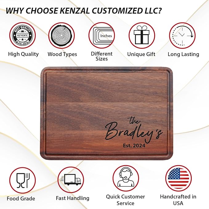 Newly Named Custom Wood Cutting Board Decorative, Unique Wedding Engagement Gifts for Couple Customized Gifts for Anniversary, Most Popular Bridal Shower, Wedding Presents for Newlyweds Wood Name Sign