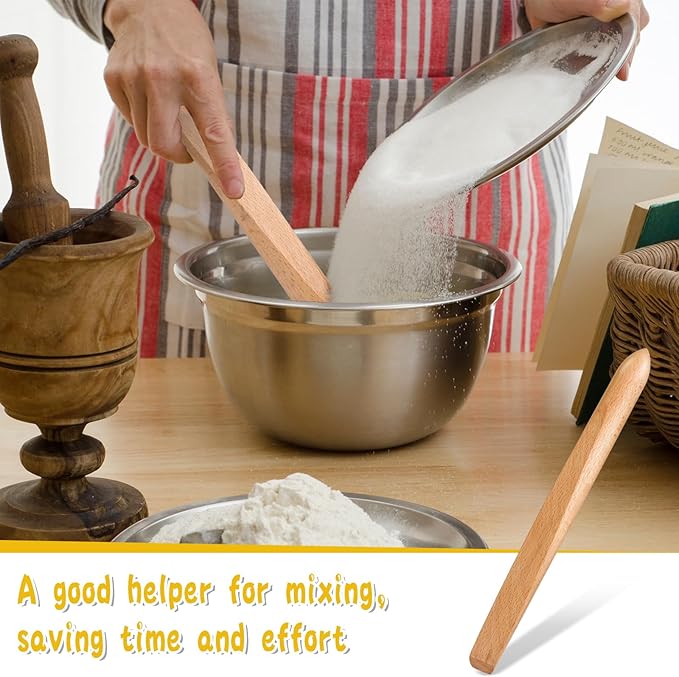 Hillban 2 Pcs 11 Inch Spurtle for Sourdough Stirring Stick Bread Mixing Stir Stick Bread Making Tools Paddle Wooden Dowel for Sourdough Spurtle Spatula Kitchen Cooking(Beech)