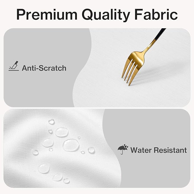 Faux Linen Tablecloths for Rectangle Tables, Burlap Textured Table Cloths Washable Farmhouse Table Cover Water Resistant for Dining, Wedding, Outdoor(White, 60" Round)