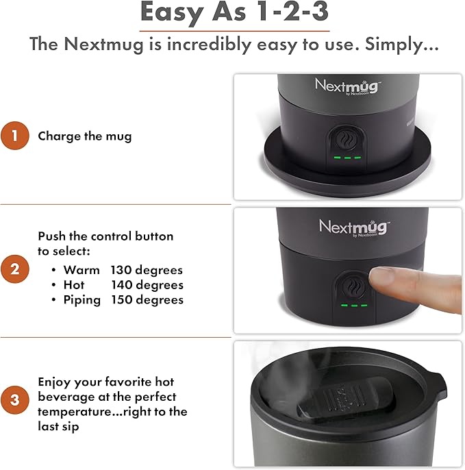 Nextmug Go - Temperature-Controlled, Self-Heating Travel Mug (Black - 16 oz.)