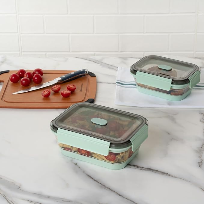 Restaurantware-Fresh Hero 40 Ounce Storage Containers, 1 Durable Airtight Food Containers - Microwavable, Freezable, Green Plastic, Collapsible, Dishwashable, With Vented Lids