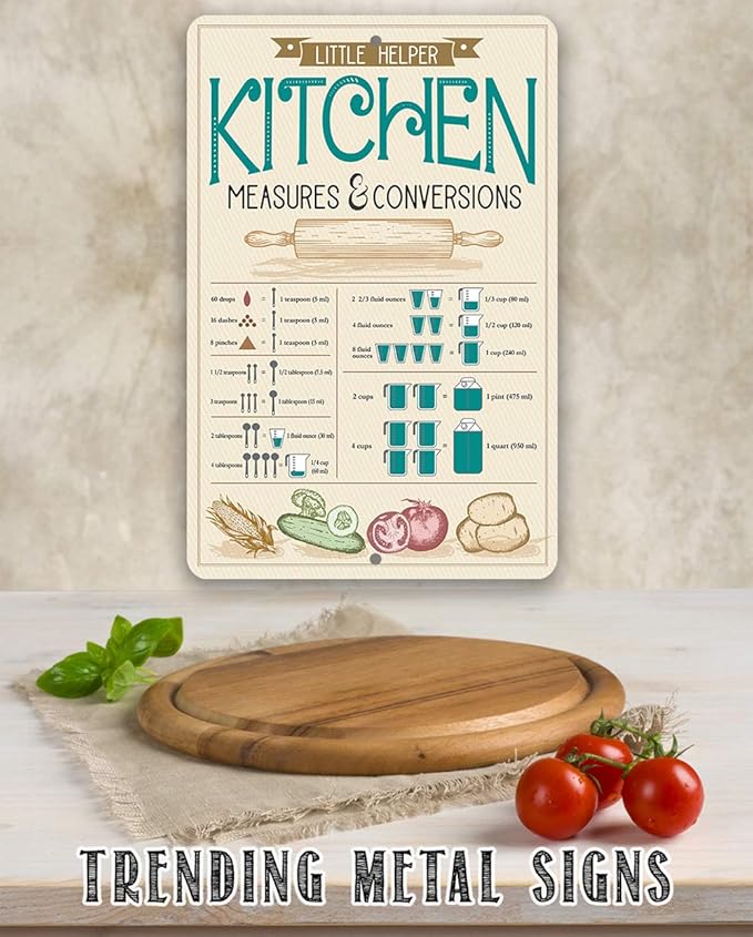 Lone Star Art Kitchen Conversions 12x18 Metal Sign, Indoor Outdoor Vintage Rustic Wall Decor, Farmhouse Cooking Measurements Chart for Home, Bistro, Culinary Space