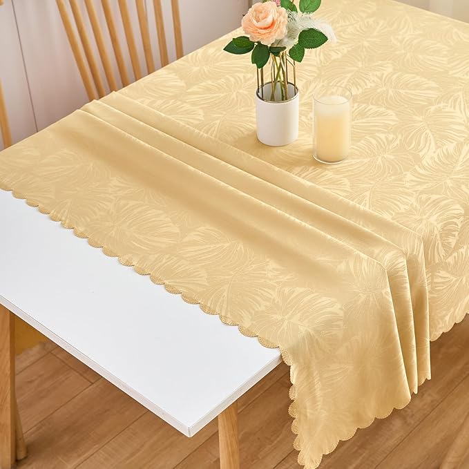 Rectangle Tablecloths 52x70 Inch Waterproof Washable Golden Oblong Table Clothes for 4 Foot Tables Leave Pattern Silky Soft Table Covers for Kitchen Dining Birthday Party Banquet Decor