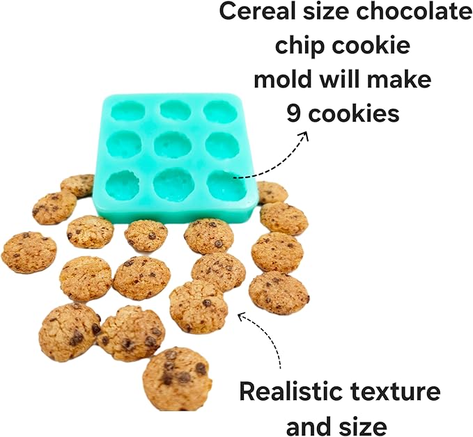 Natucraft Chocolate Chip Cookie Cereal Silicone Mold - Realistic Flexible, Oven Safe Up to 395F, Turquoise (May Vary), BPA Free, Phthalate Free, Latex Free
